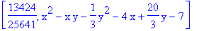 [13424/25641, x^2-x*y-1/3*y^2-4*x+20/3*y-7]